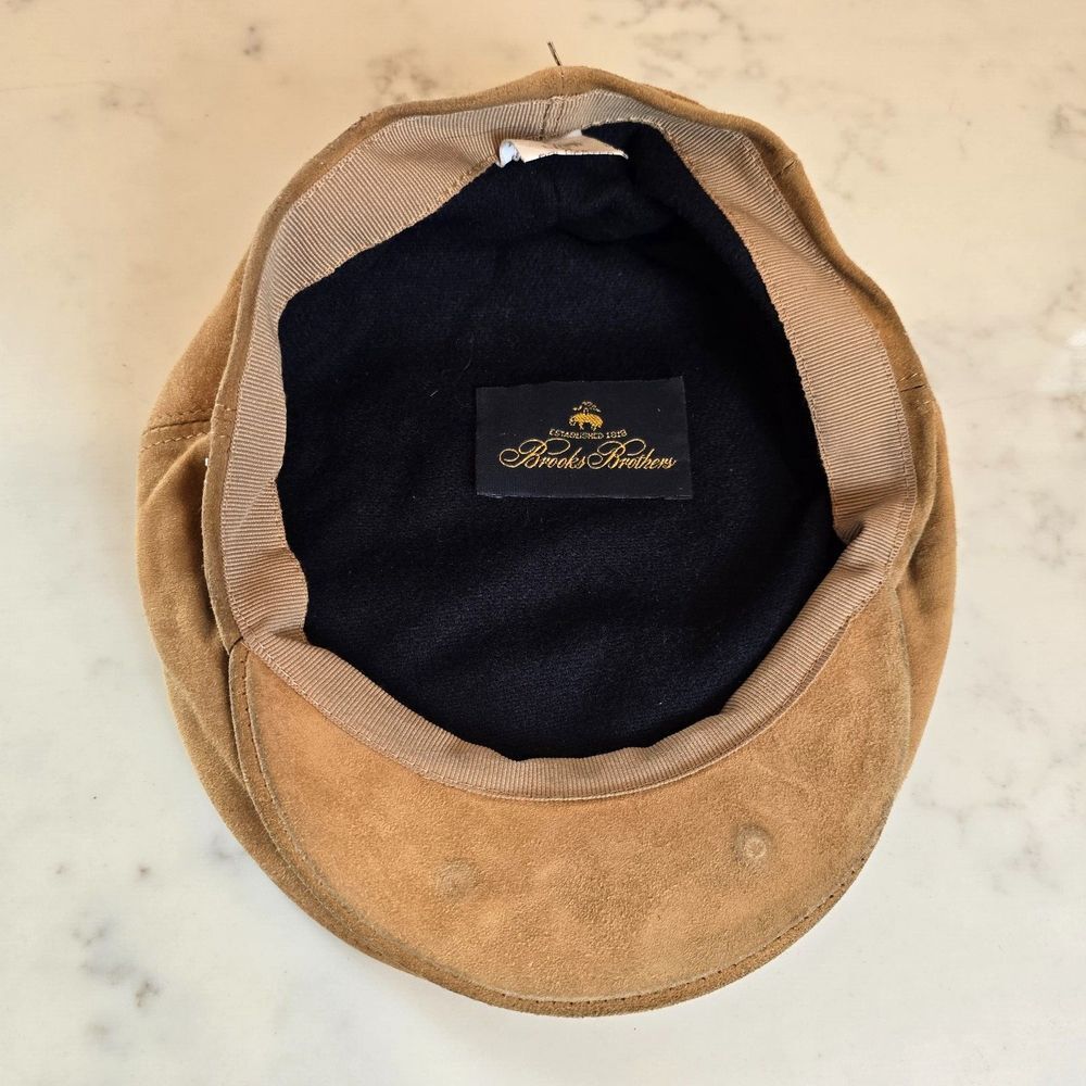 Brooks Brothers Newsboy Flat Cap Hat Mens M Tan Leather Made in Italy - Picture 8 of 13